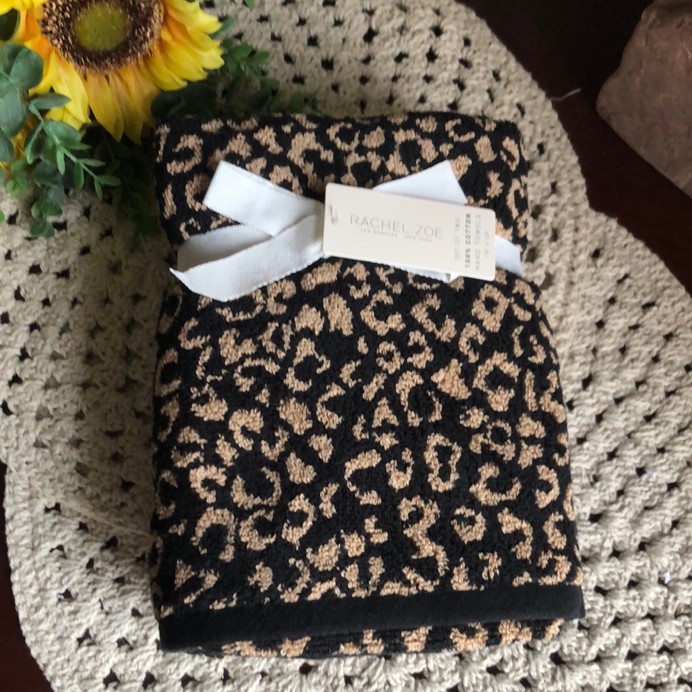 Rachel Zoe Black and Tan Leopard Hand Towels